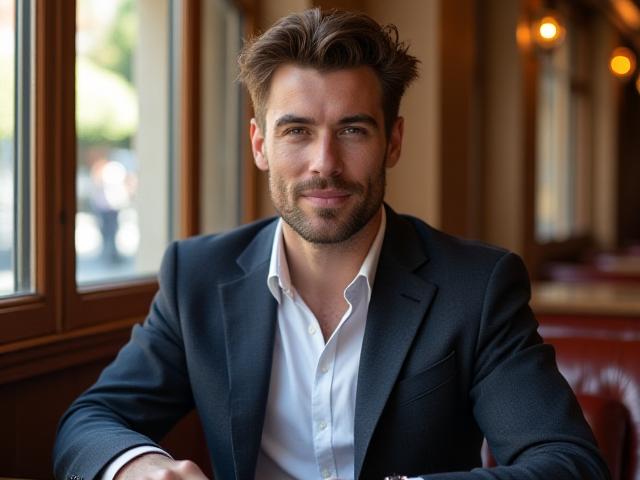 Homme stylé dans un café parisien